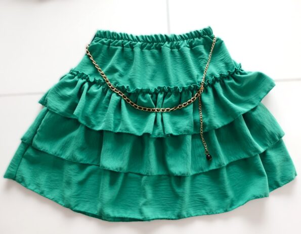 Spódnica mini z falbanką i łańcuszkiem Enfa zielona