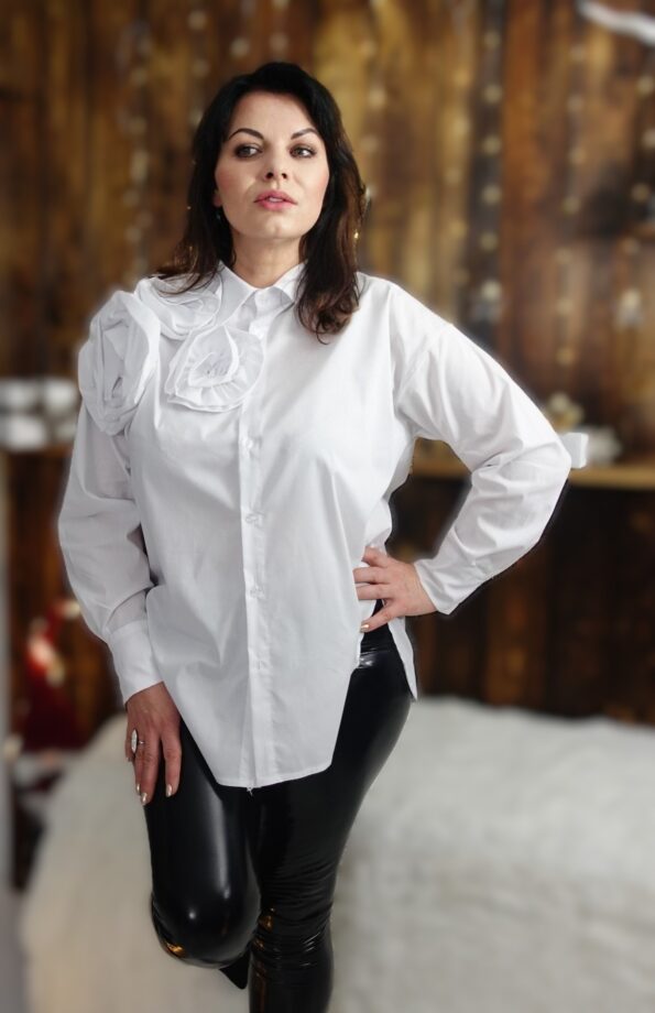 Koszula wizytowa Mihos z różami 3D biała