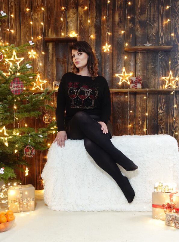 Bluzka z wiskozy z motywem świątecznym z cyrkoniami plus size